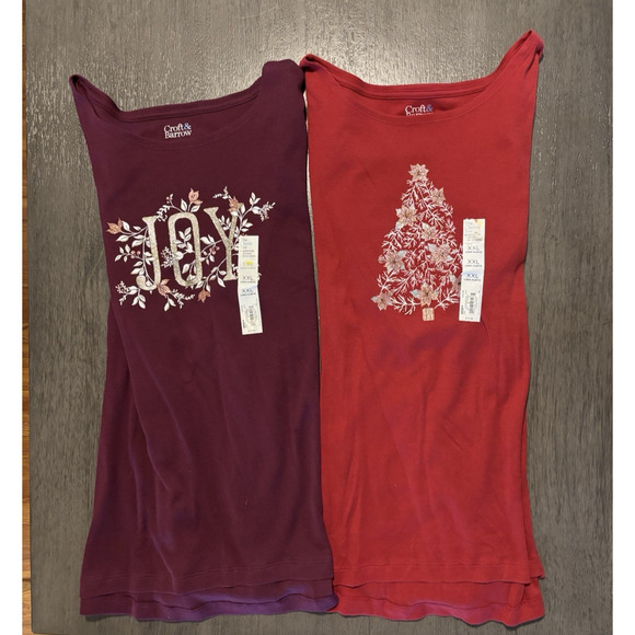 NWT Croft & Barrow Women's Set of Two Holiday Long Sleeve Classic Tee's Size XXL - Picture 1 of 10